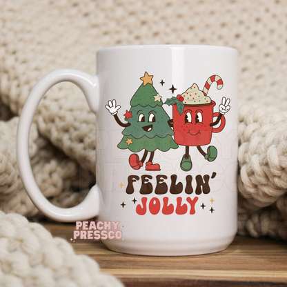 Feelin’ Jolly Mug – Cute Christmas Tree & Cocoa Holiday Cup
