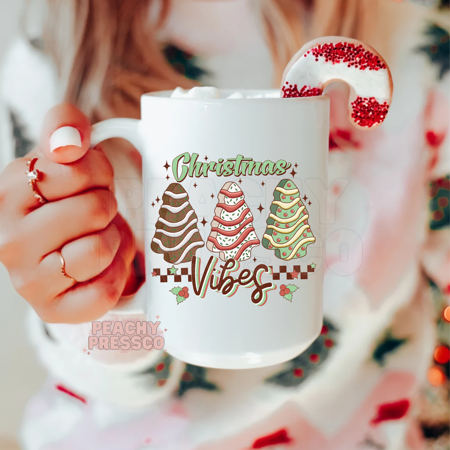 Christmas Vibes Mug – Cute Holiday Tree Cookie Design Coffee Cup