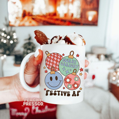 Festive AF Christmas Mug – Retro Ornaments & Holiday Vibes Cup